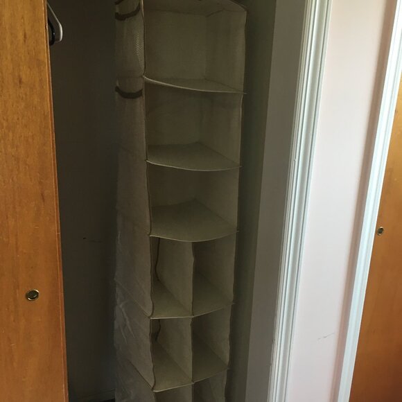 Hanging Closet Shelf 6 Tier, 3 Lg & 6 Sm Shelves, Canvas Cotton, 4 side pockets - Picture 2 of 3